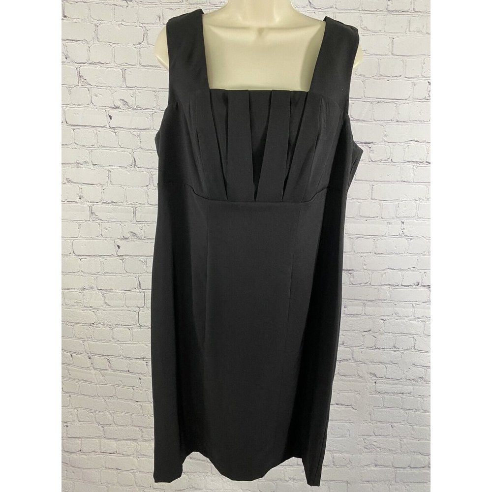 Perceptions Black Sleeveless Layered Front Square Neck Back Zip Shift Dress 14W